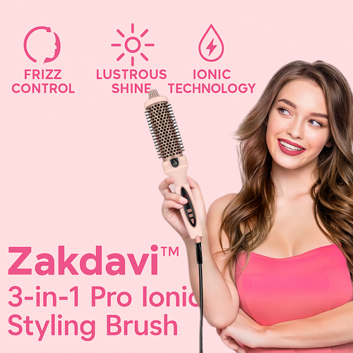 Hurry! 🔥Limited Time Deal-Zakdavi™ 3-in-1 Pro Ionic Styling Brush with Dual PTC Heating | Straighten, Curl & Volumes in One|💖Style Smarter — Straighten, Curl & Add Volume with One Tool!