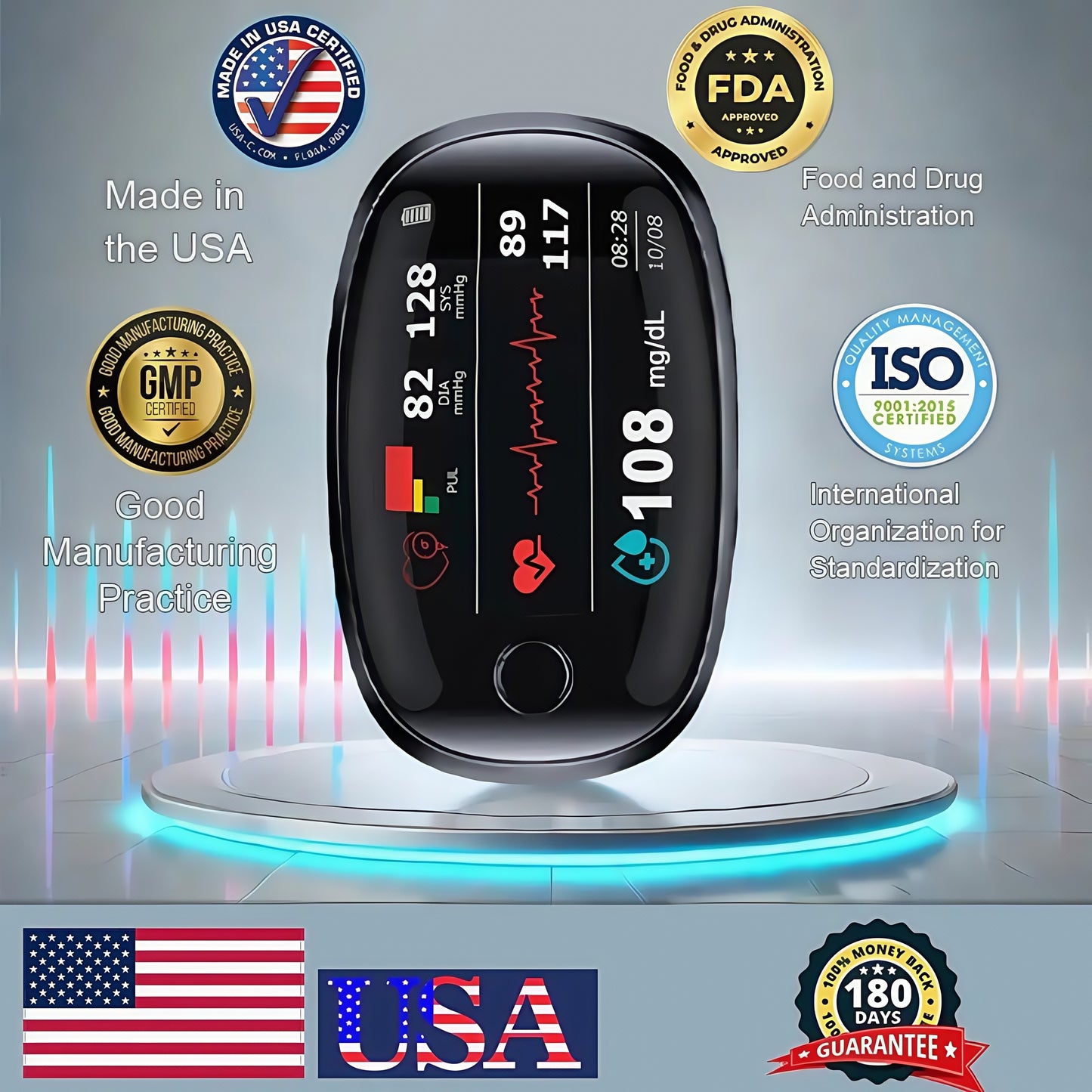 Seurico™ Premium Next Generation 3-in-1 Non-Invasive Blood Glucose Meter 99.9% Accuracy
