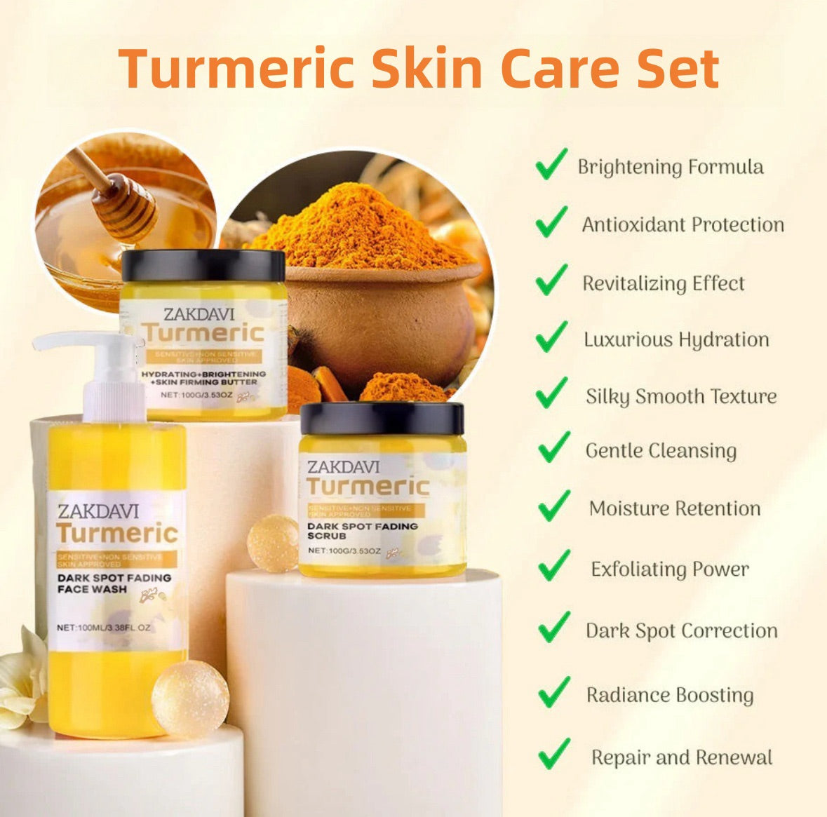 🔥Turmeric Skin Care Set: Hydrating and Moisturizing Facial Cleanser, Refreshing, Nourishing and Skin-Cleansing Set