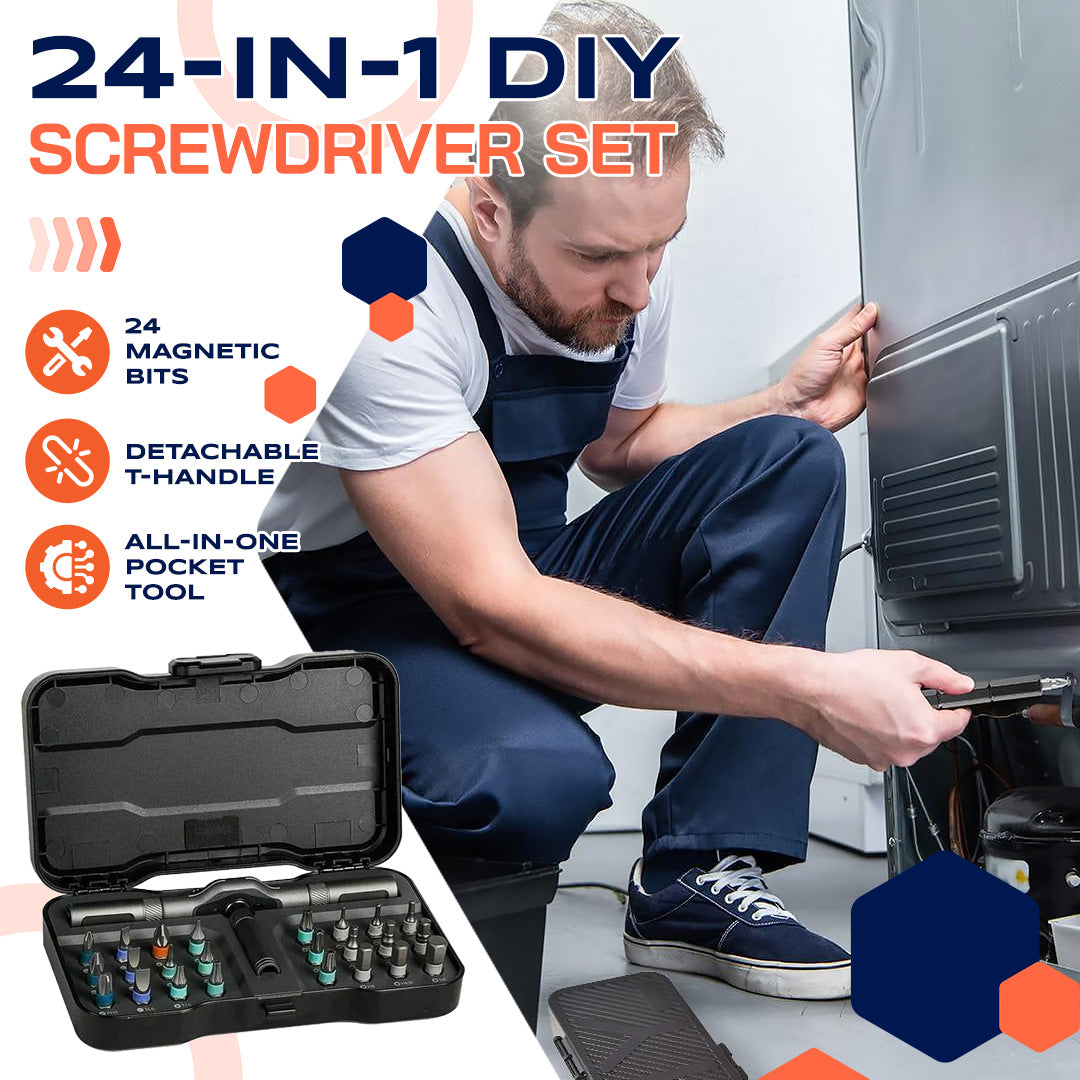 🔥🔥24 in 1 DlY Screwdriver Set Magnetic Compact and Portable Ratchet Screwdriver