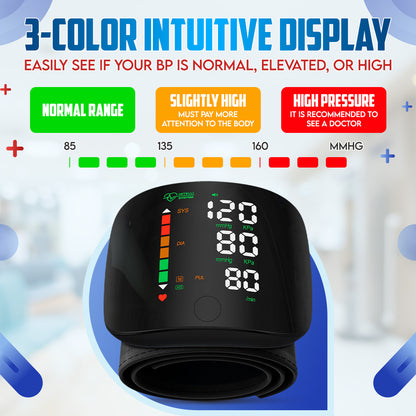 ⌚Automatic Wrist Blood Pressure Monitor™ - Large Backlit Display, Adjustable Cuff, Voice Reporting, Storage Case | Clinically Validated, Portable & Easy-to-Read