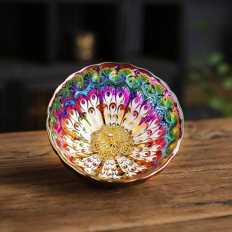 ✨ Golden Peacock Jian Zhan Teacup 🦚 | Iridescent Kiln-Changing Beauty 🔥