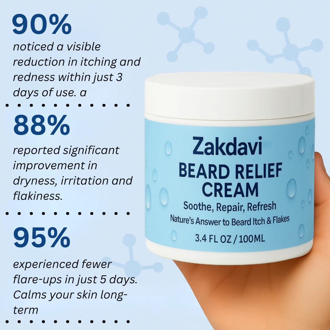 Zakdavi™ Beard Relief Cream Soothe, Repair, Refresh 🌿💆‍♂️ – Nature’s Answer to Beard Itch & Flakes ❌🧔‍♂️❄️