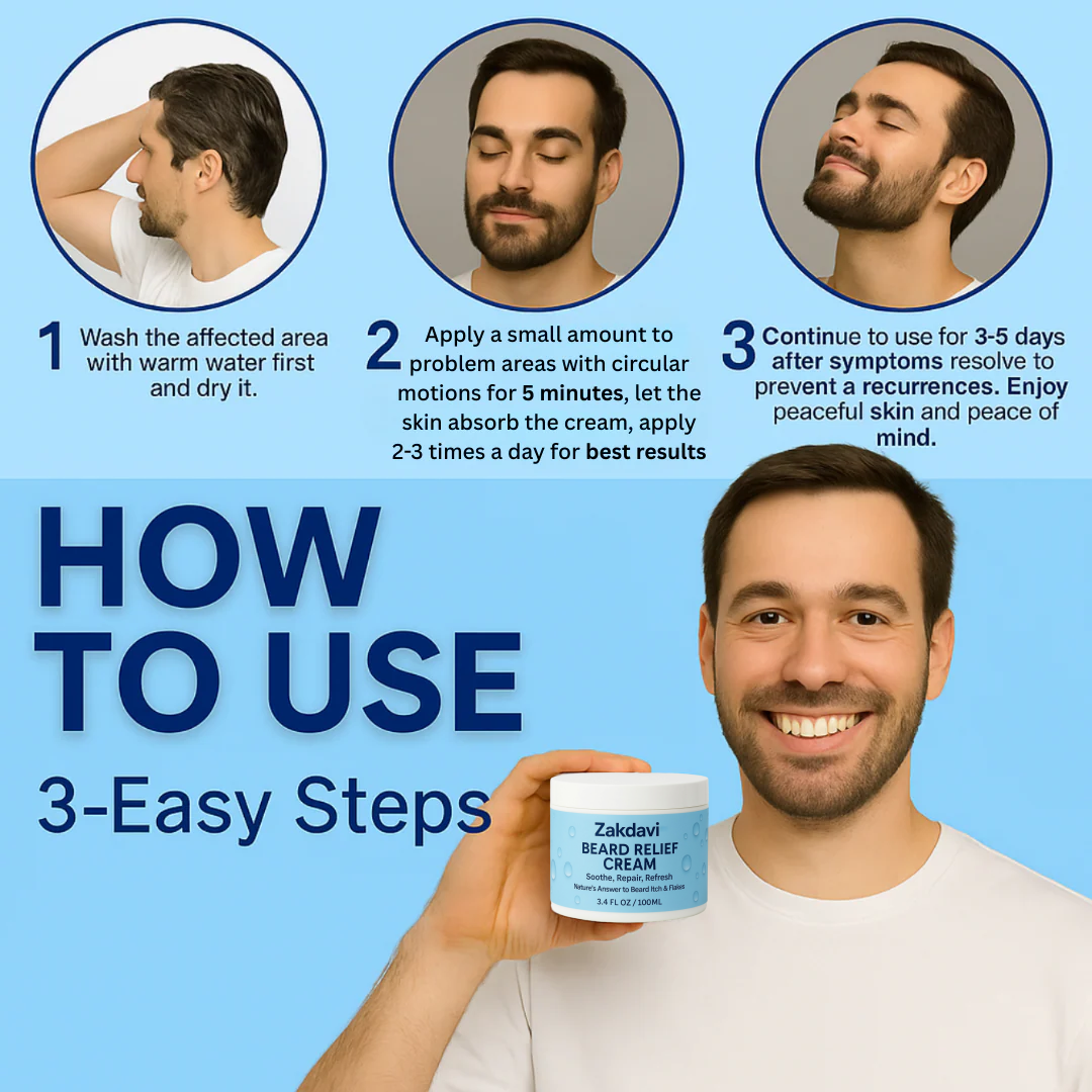 Zakdavi™ Beard Relief Cream Soothe, Repair, Refresh 🌿💆‍♂️ – Nature’s Answer to Beard Itch & Flakes ❌🧔‍♂️❄️