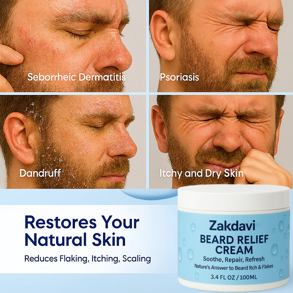 Zakdavi™ Beard Relief Cream Soothe, Repair, Refresh 🌿💆‍♂️ – Nature’s Answer to Beard Itch & Flakes ❌🧔‍♂️❄️