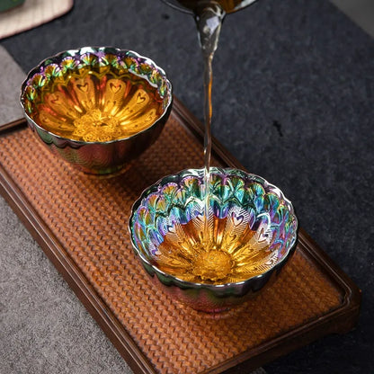 ✨ Golden Peacock Jian Zhan Teacup 🦚 | Iridescent Kiln-Changing Beauty 🔥